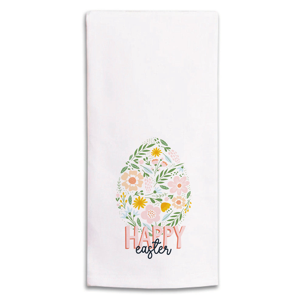 Floral Easter Egg Happy Easter Tea Towel
