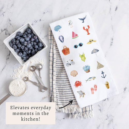 Beach Icons Tea Towel