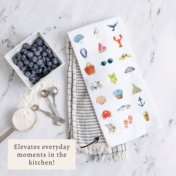 Beach Icons Tea Towel