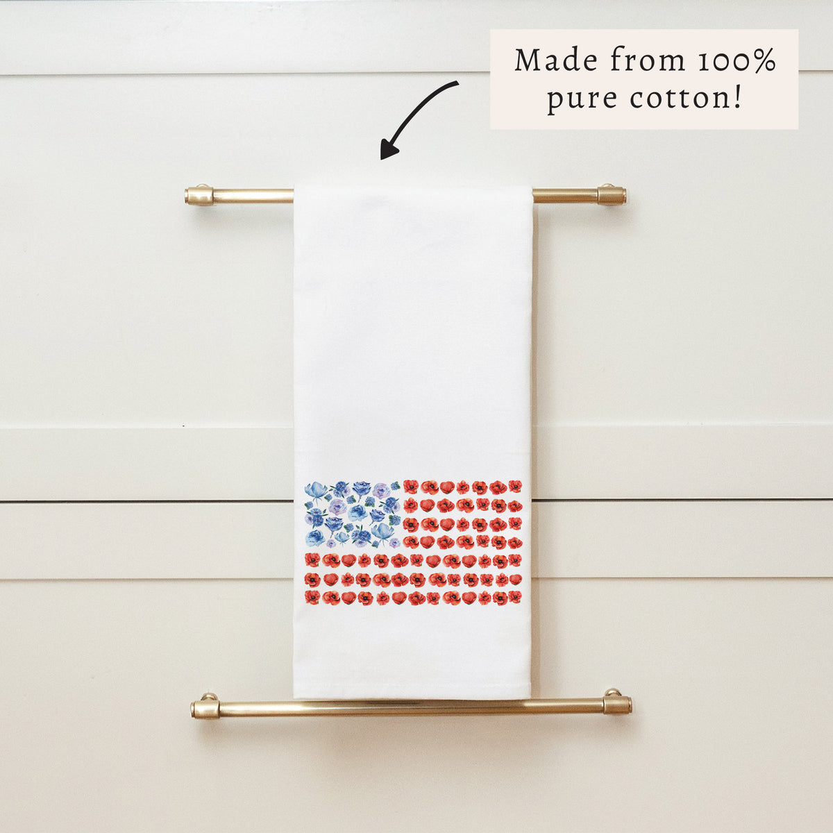 American Flag Floral Tea Towel