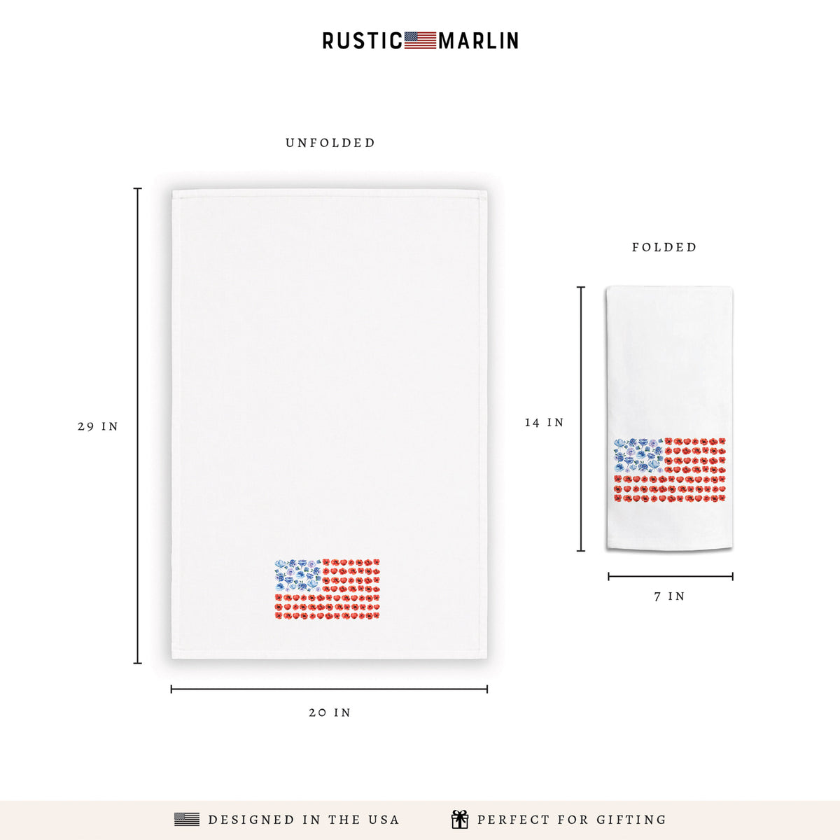 American Flag Floral Tea Towel
