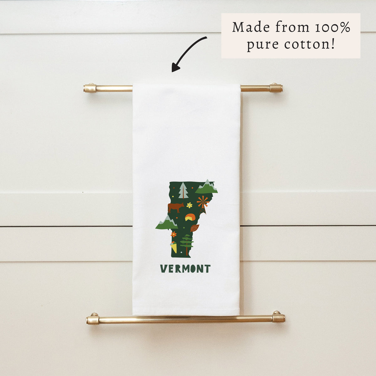 Vermont State Icons Tea Towel