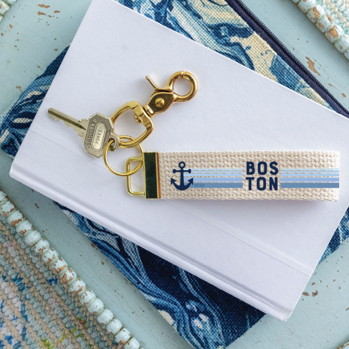 Boston Anchor Stripes Keychain