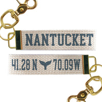 Nantucket Whale Tail Coordinates Nautical  Blue Keychain