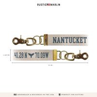 Nantucket Whale Tail Coordinates Nautical  Blue Keychain