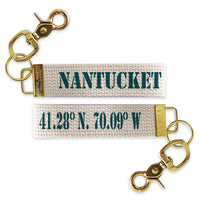 Nantucket Coordinates Nautical Blue Keychain