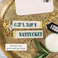 Nantucket Coordinates Nautical Blue Keychain