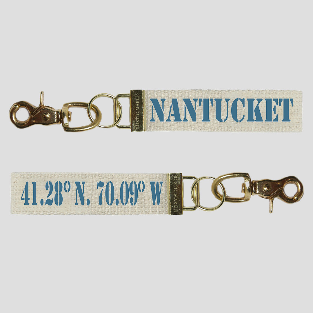 Nantucket Whale Tail Coordinates Nautical  Blue Keychain