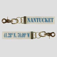 Nantucket Whale Tail Coordinates Nautical  Blue Keychain