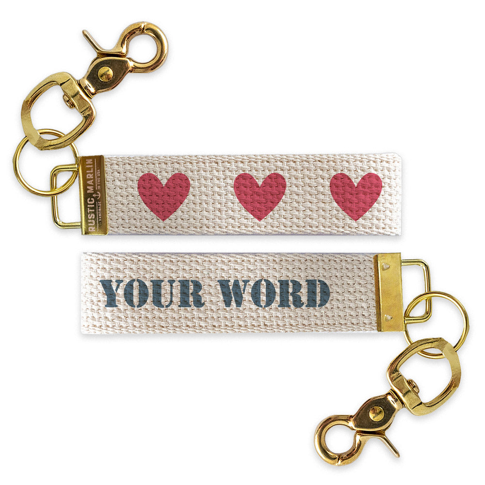 Hearts Fuschia & Gray Personalized Keychain