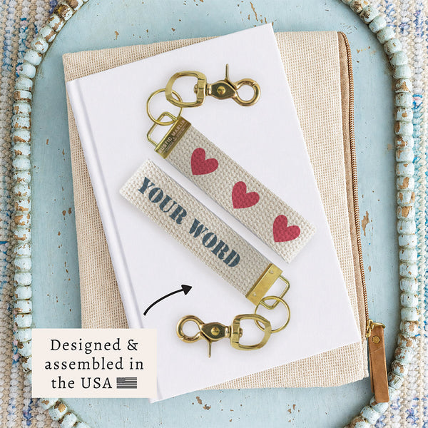 Hearts Fuschia & Gray Personalized Keychain