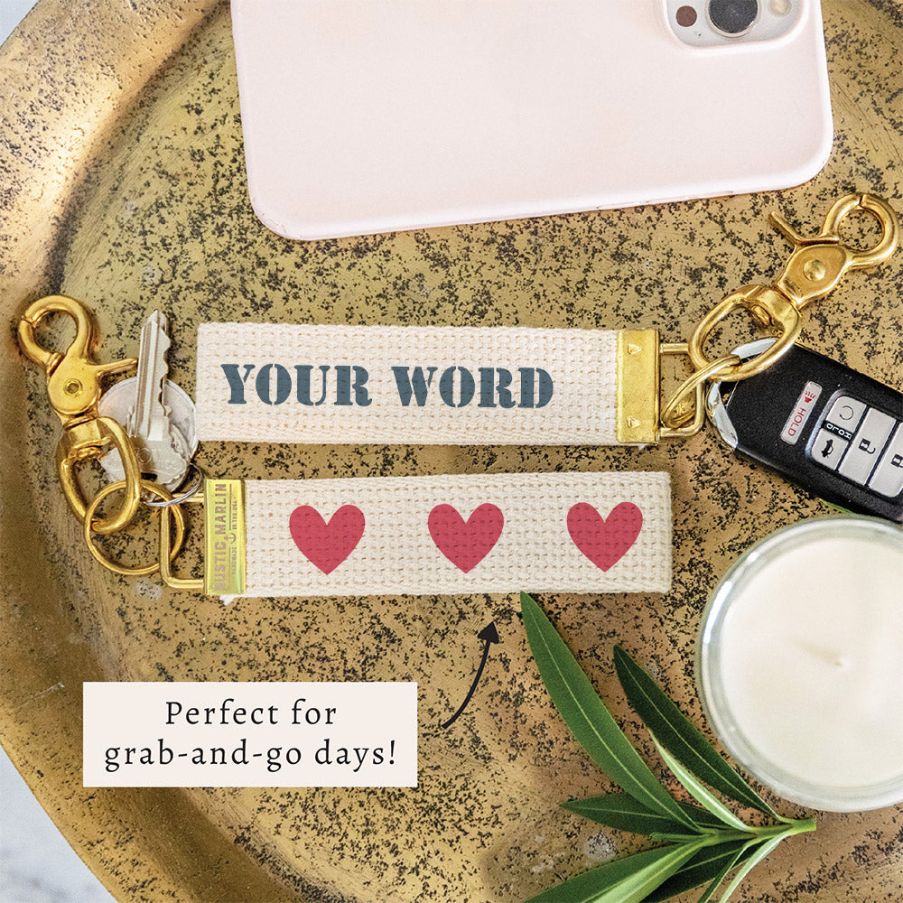 Hearts Fuschia & Gray Personalized Keychain