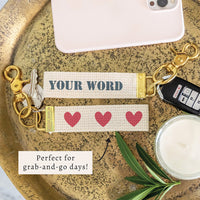 Hearts Fuschia & Gray Personalized Keychain
