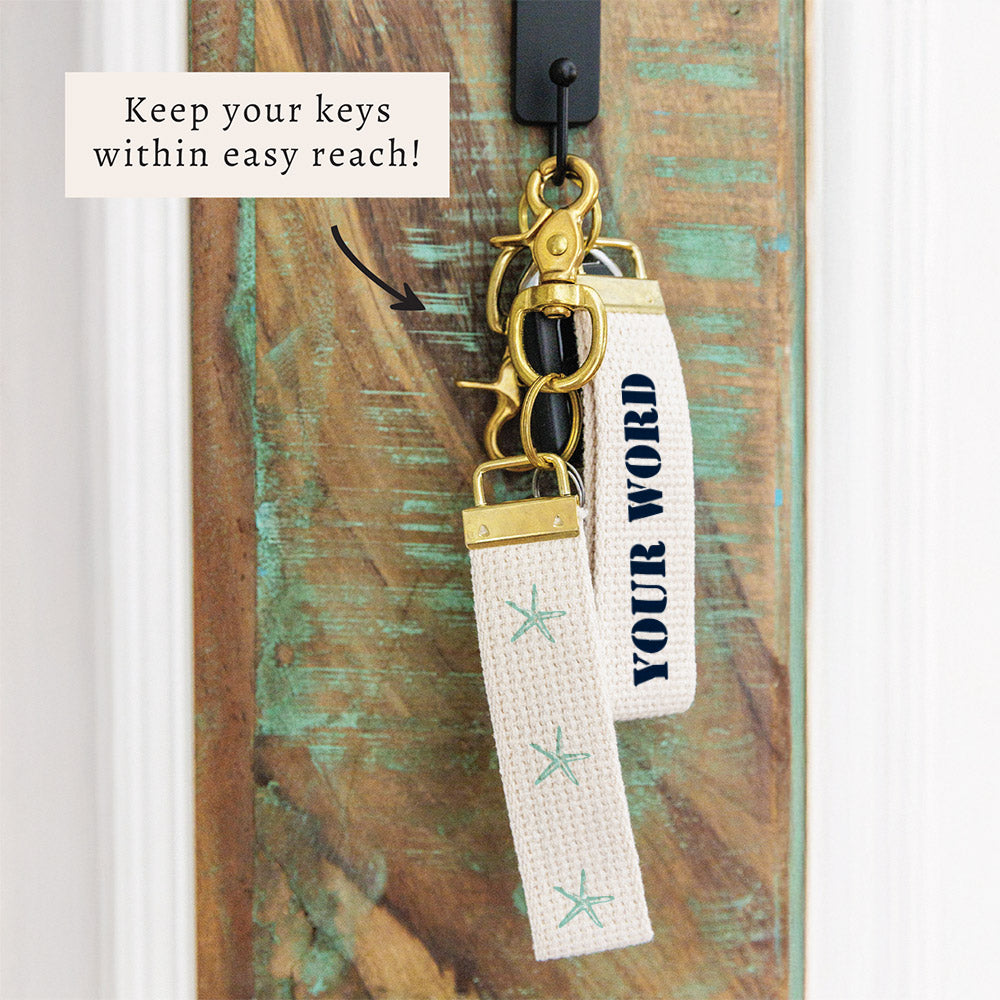 Starfish Aqua & Navy Personalized Keychain