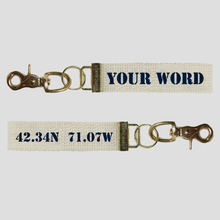 Load image into Gallery viewer, Your Word + Coordinates Keychain
