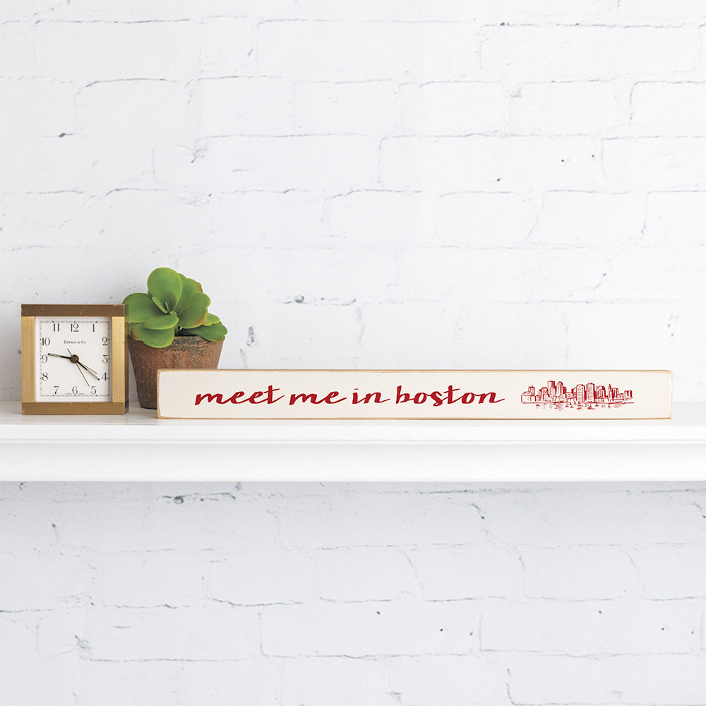 Meet Me in Boston Brick Red Skyline Skinny Sign