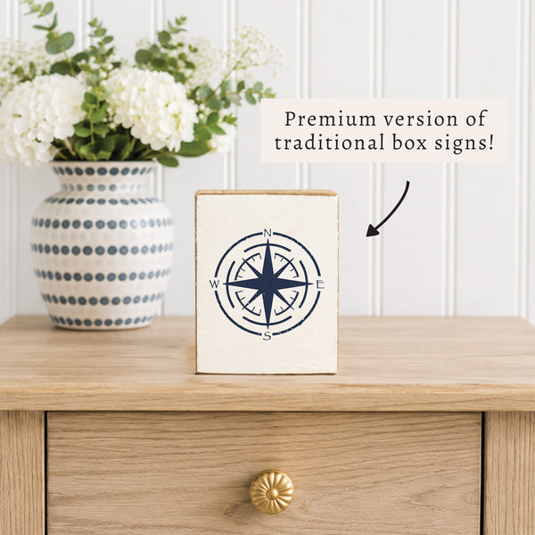 Navy Compass Block Sign