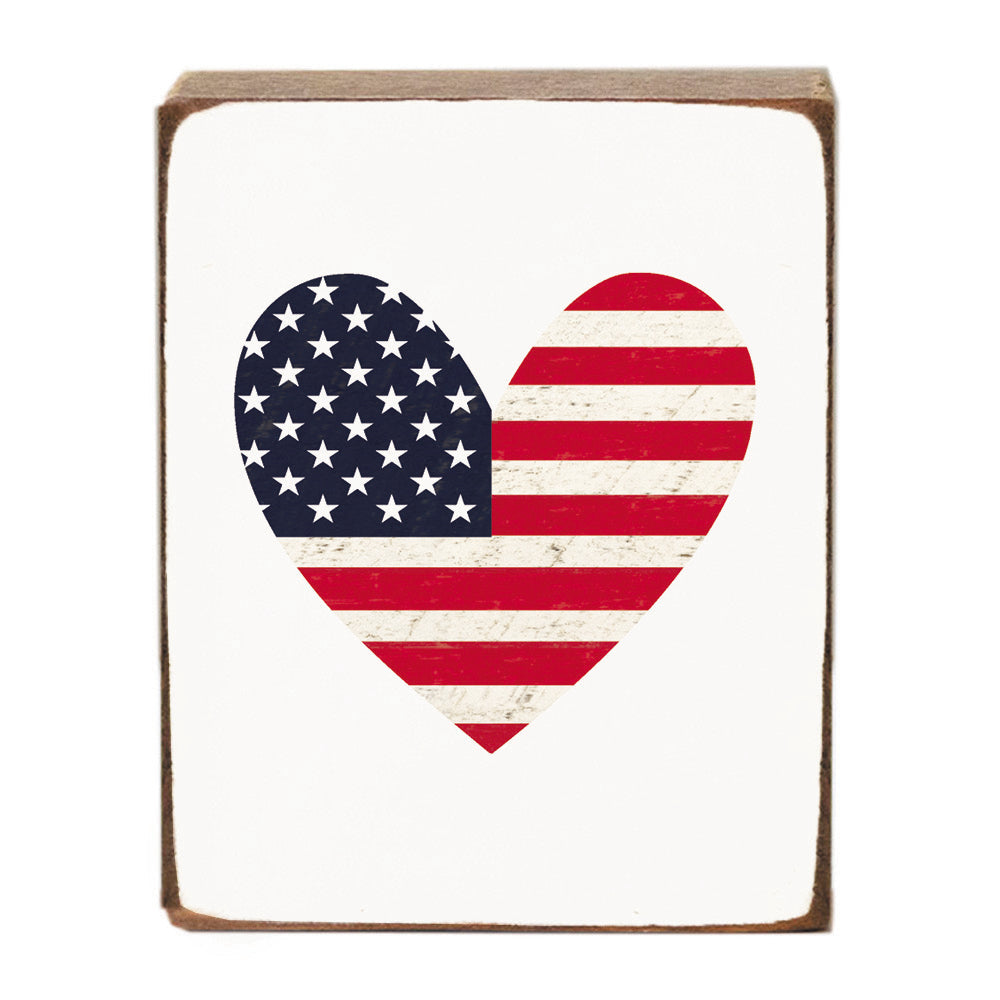 Flag Heart Wood Block