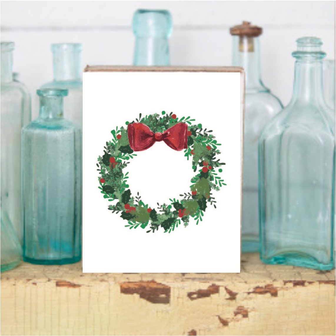 Holiday Wreath Decorative Wooden Block