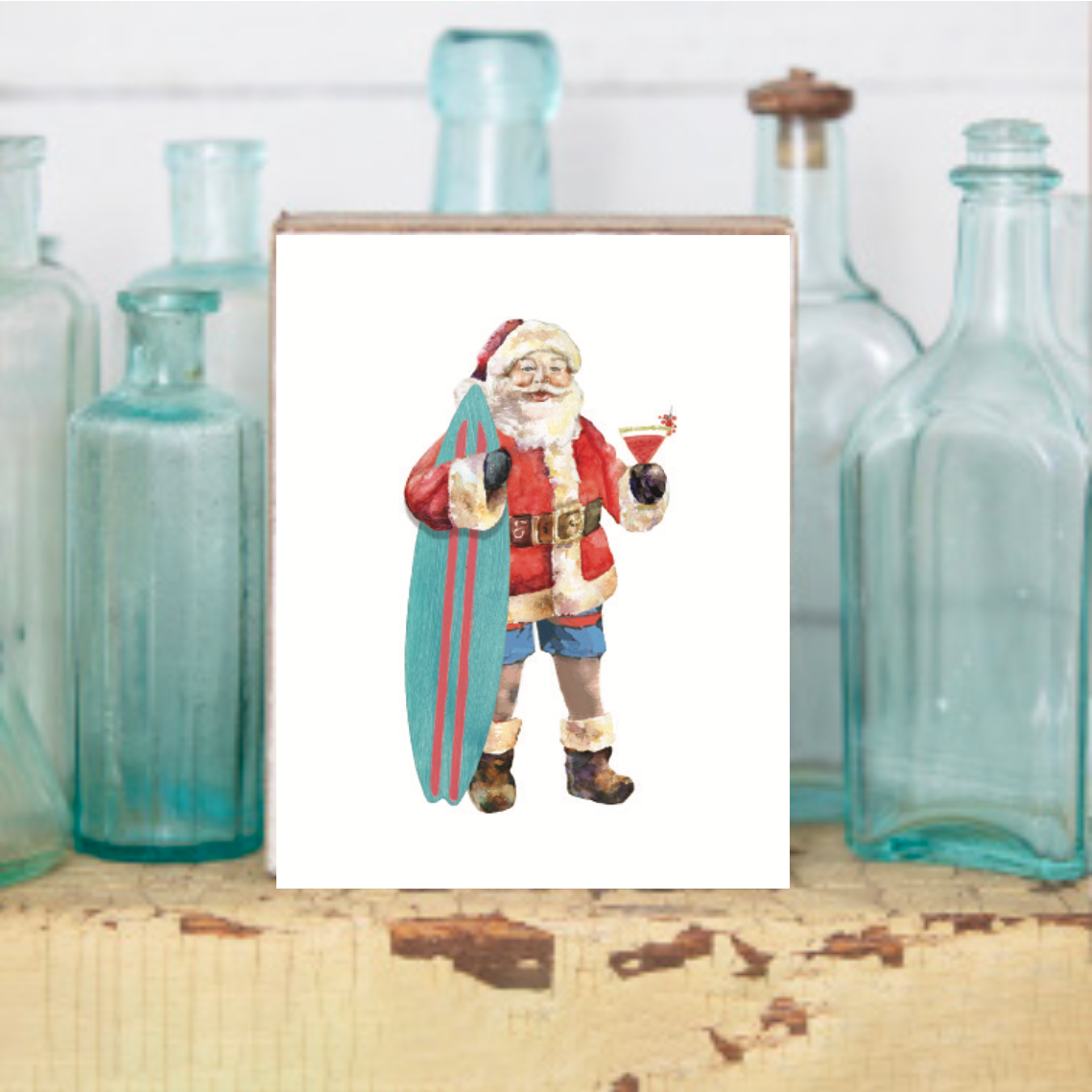 Surf Santa Decorative Wooden Block