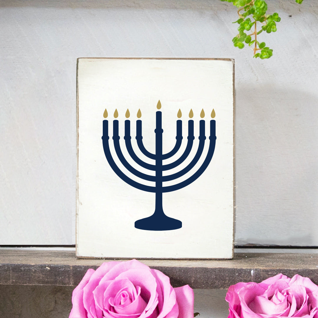 Menorah Decorative Wooden Block