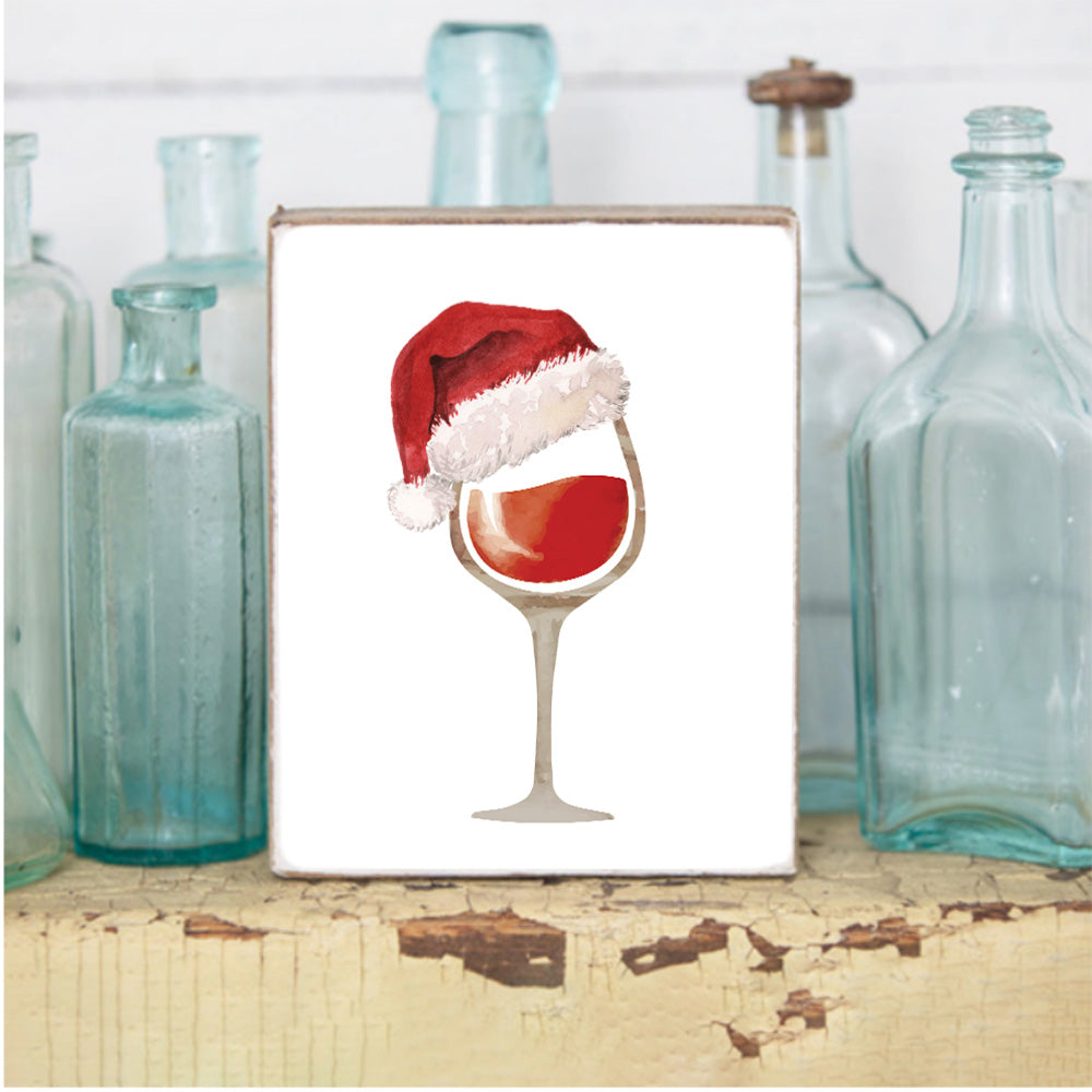 Santa Wine Decorative Wooden Block