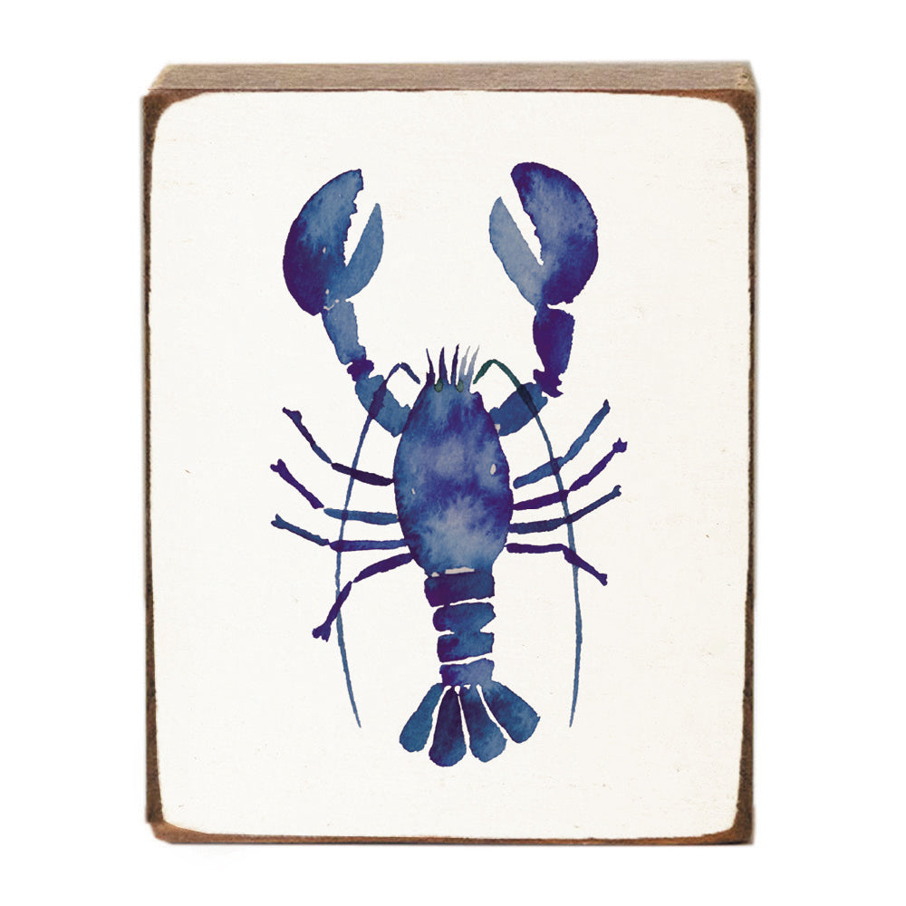 Watercolor Blue Lobster Wood Block