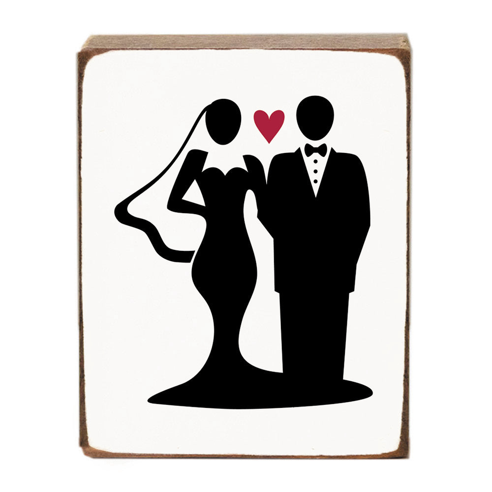 Bride + Groom Red Heart Block Sign