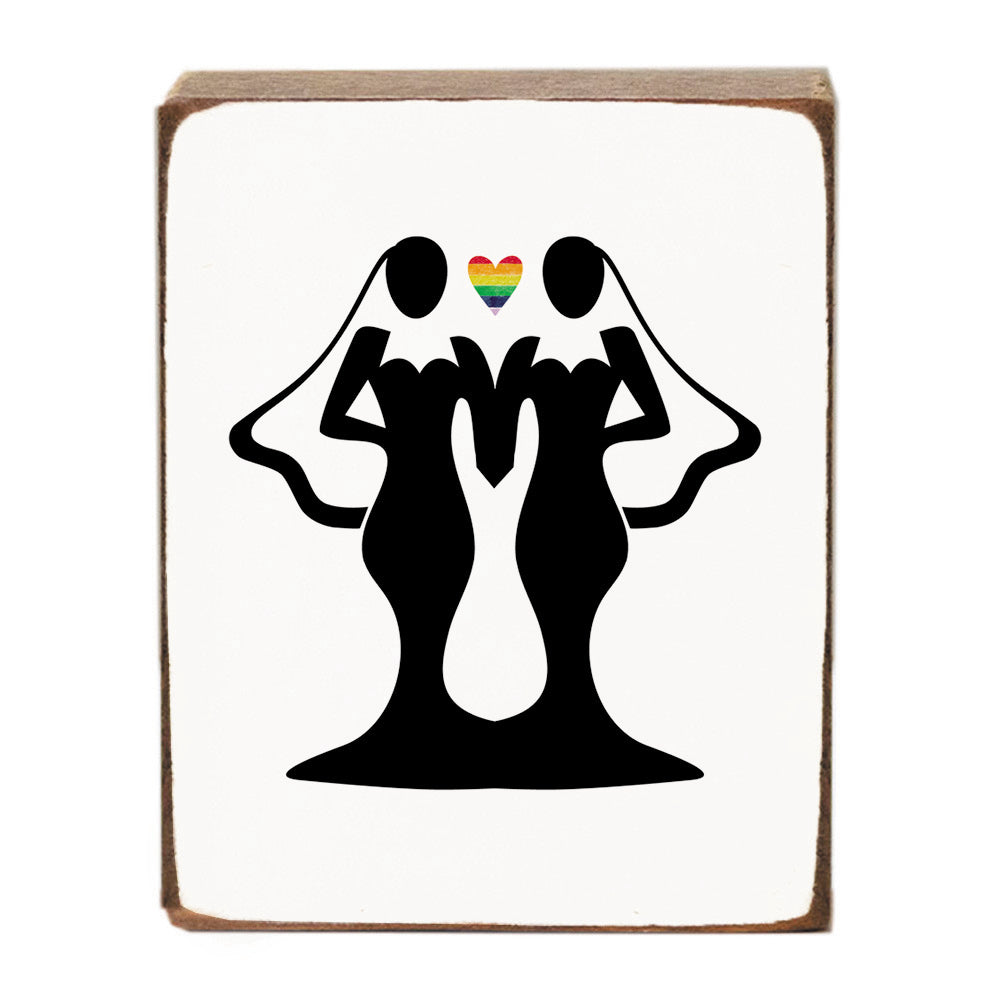 Brides Rainbow Heart Wood Block