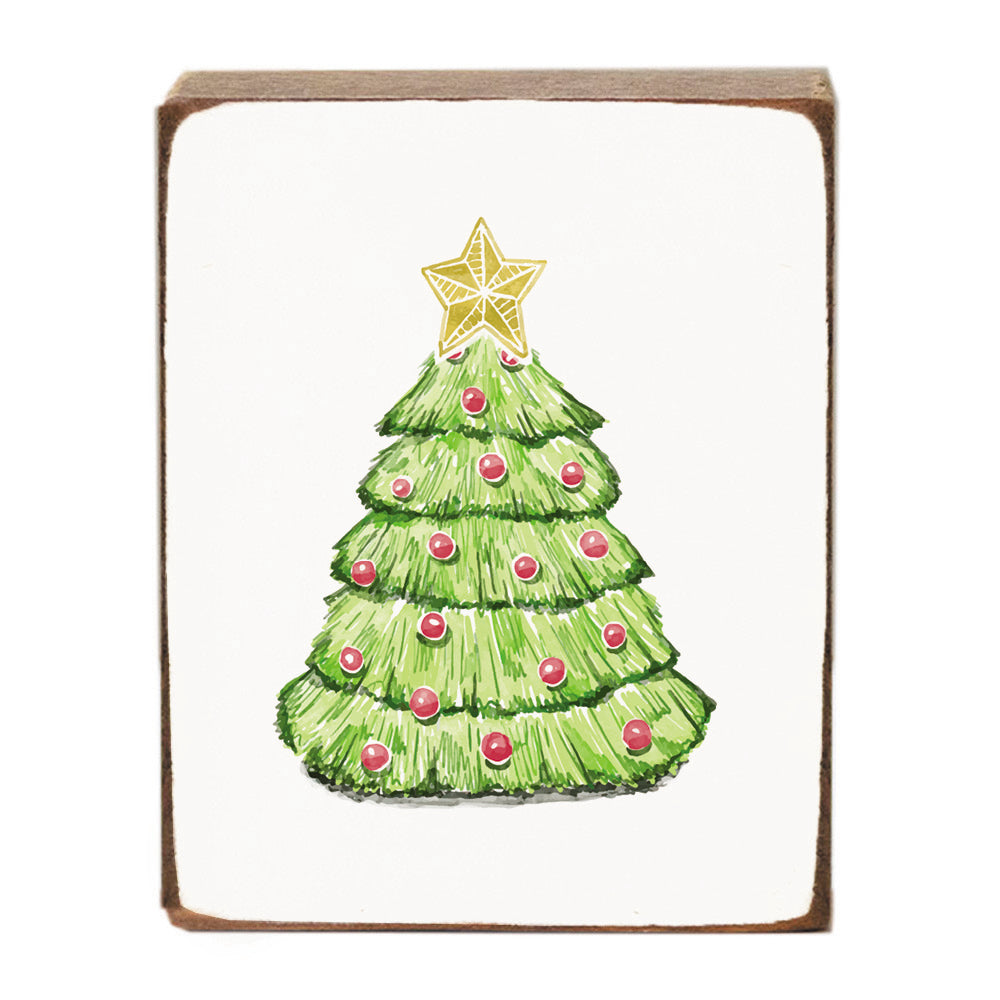 Star Topped Christmas Tree Wood Block