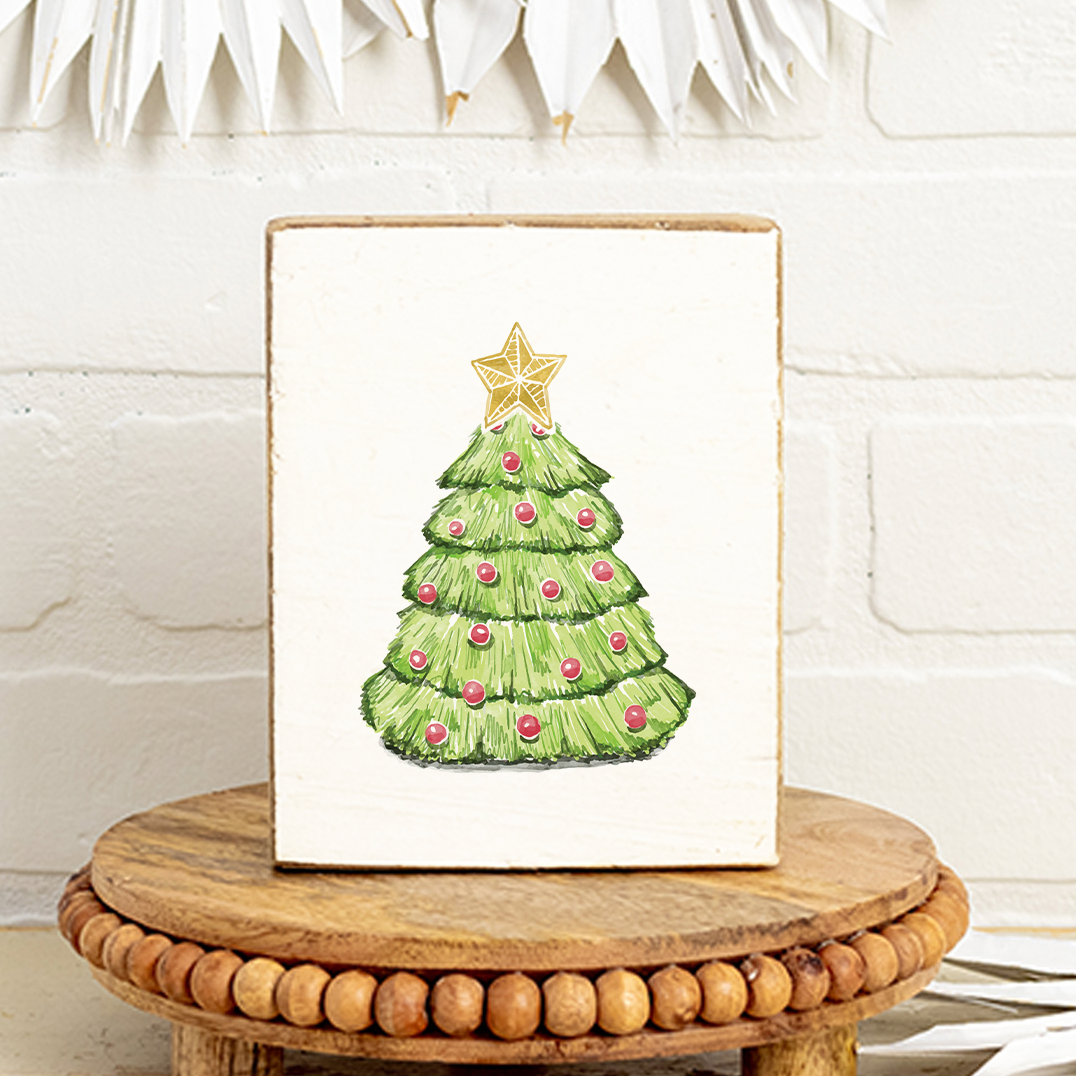 Star Topped Christmas Tree Decorative Wooden Block