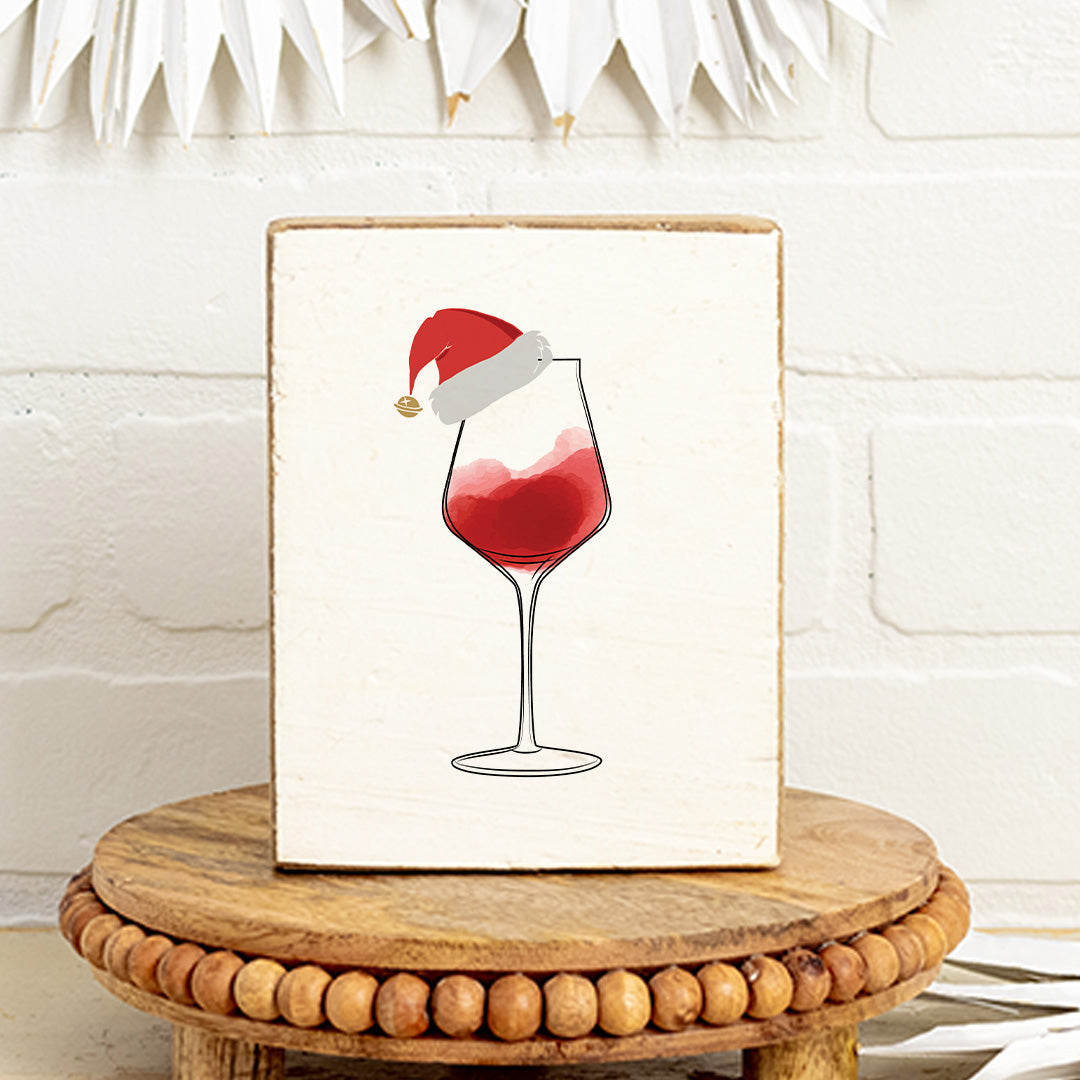 Santa Wine Decorative Wooden Block