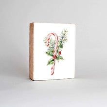 Load image into Gallery viewer, Watercolor Candy Cane Decorative Wooden Block
