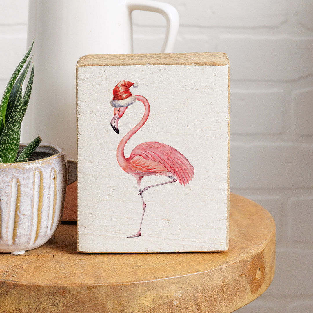 Flamingo Santa Block Sign