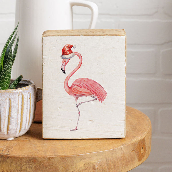 Flamingo Santa Block Sign