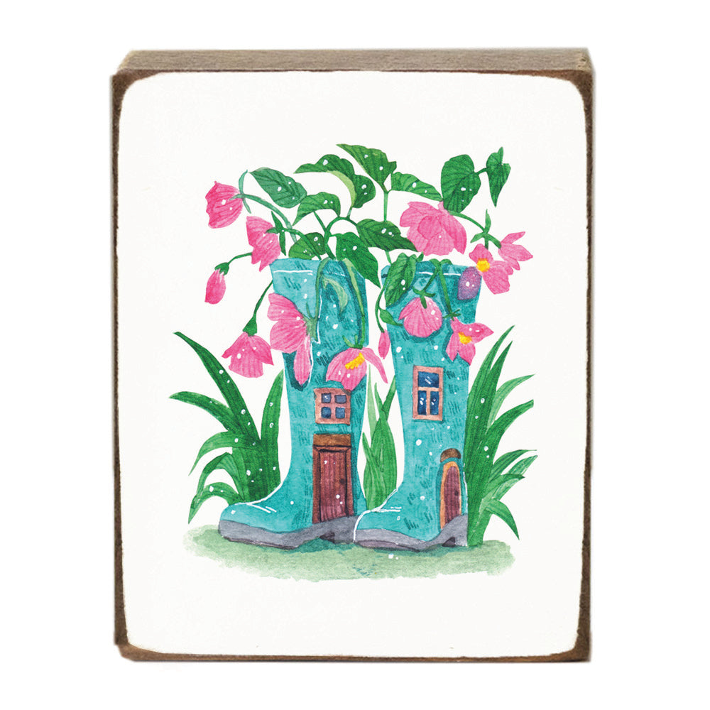 Floral Wellies Block Sign