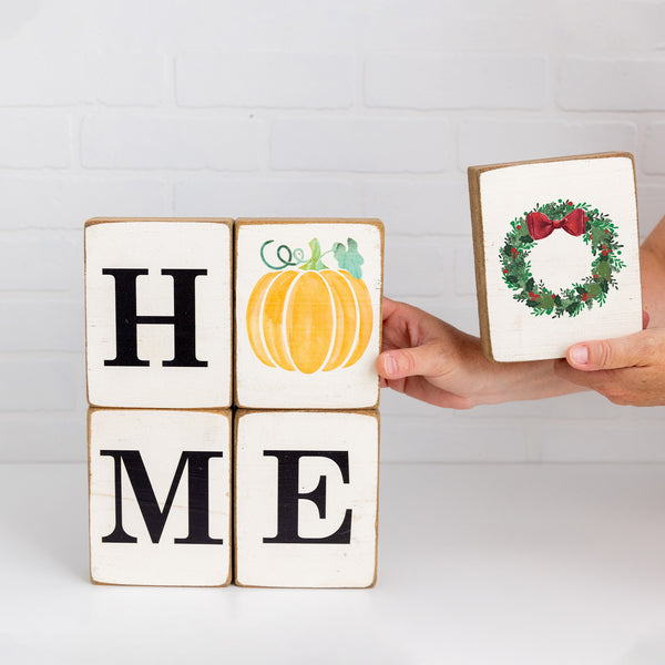 Home Seasonal Decorative Wooden Block Bundle