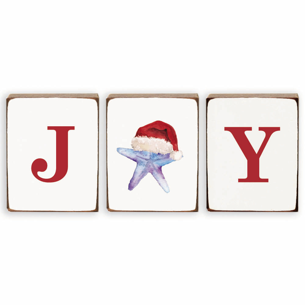 Joy Starfish Santa Decorative Wooden Block Bundle