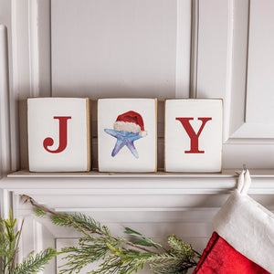 Joy Starfish Santa Decorative Wooden Block Bundle