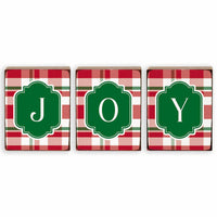 Joy Holiday Plaid Decorative Wooden Block Bundle