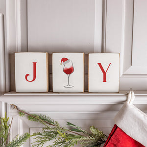 Joy Santa Wine Decorative Wooden Block Bundle