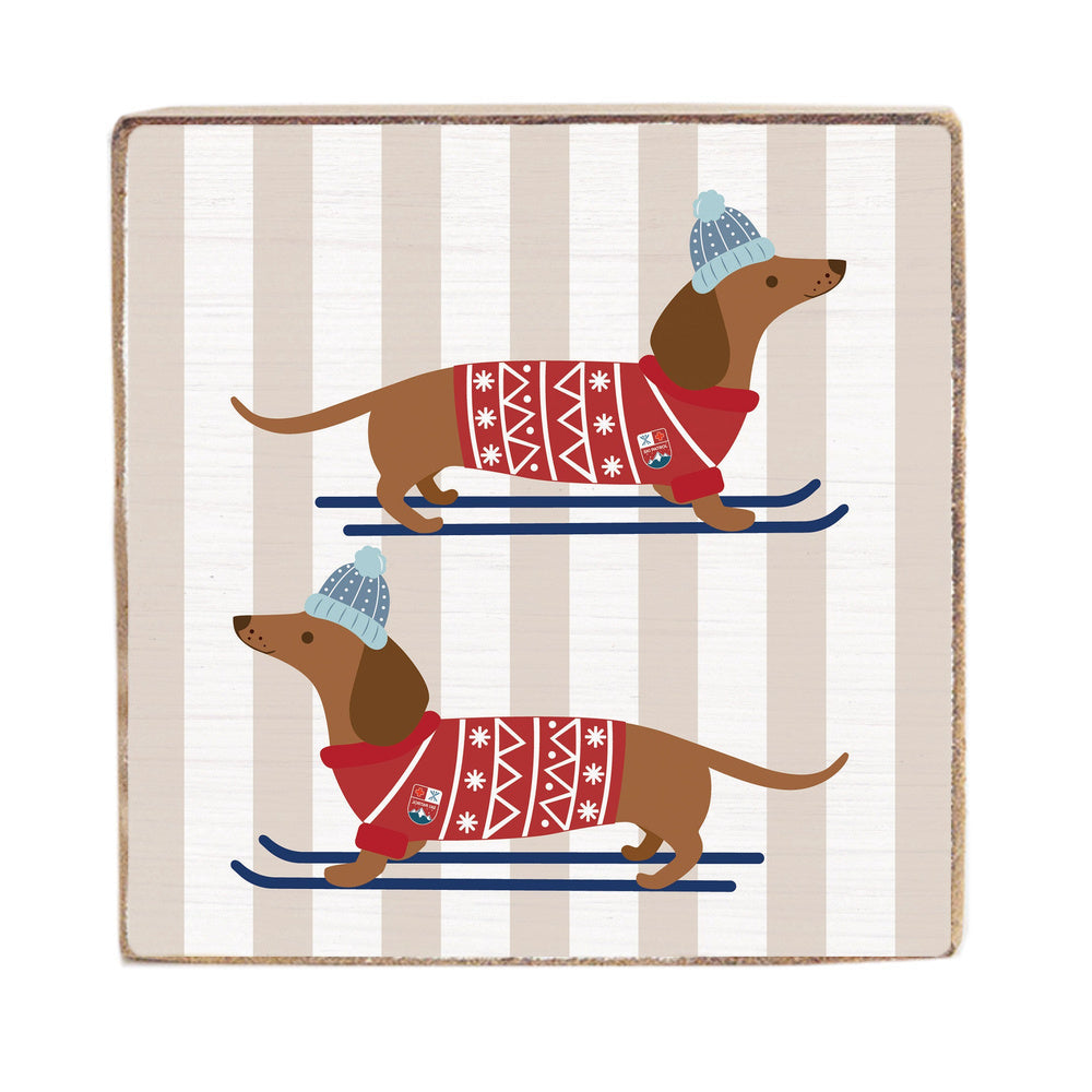 Skiing Dogs 6x6 Block Sign