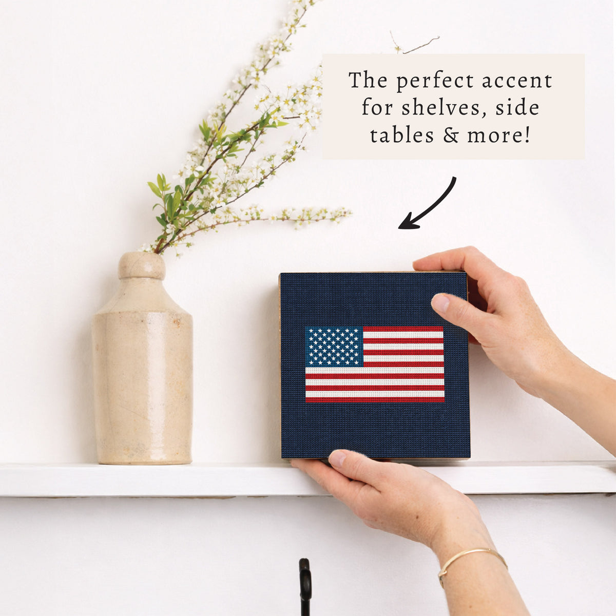 American Flag Printed Needlepoint Block Sign