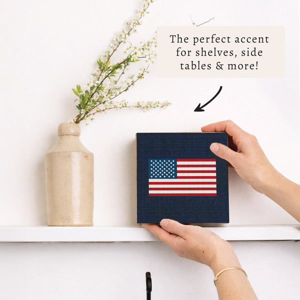 American Flag Printed Needlepoint Block Sign