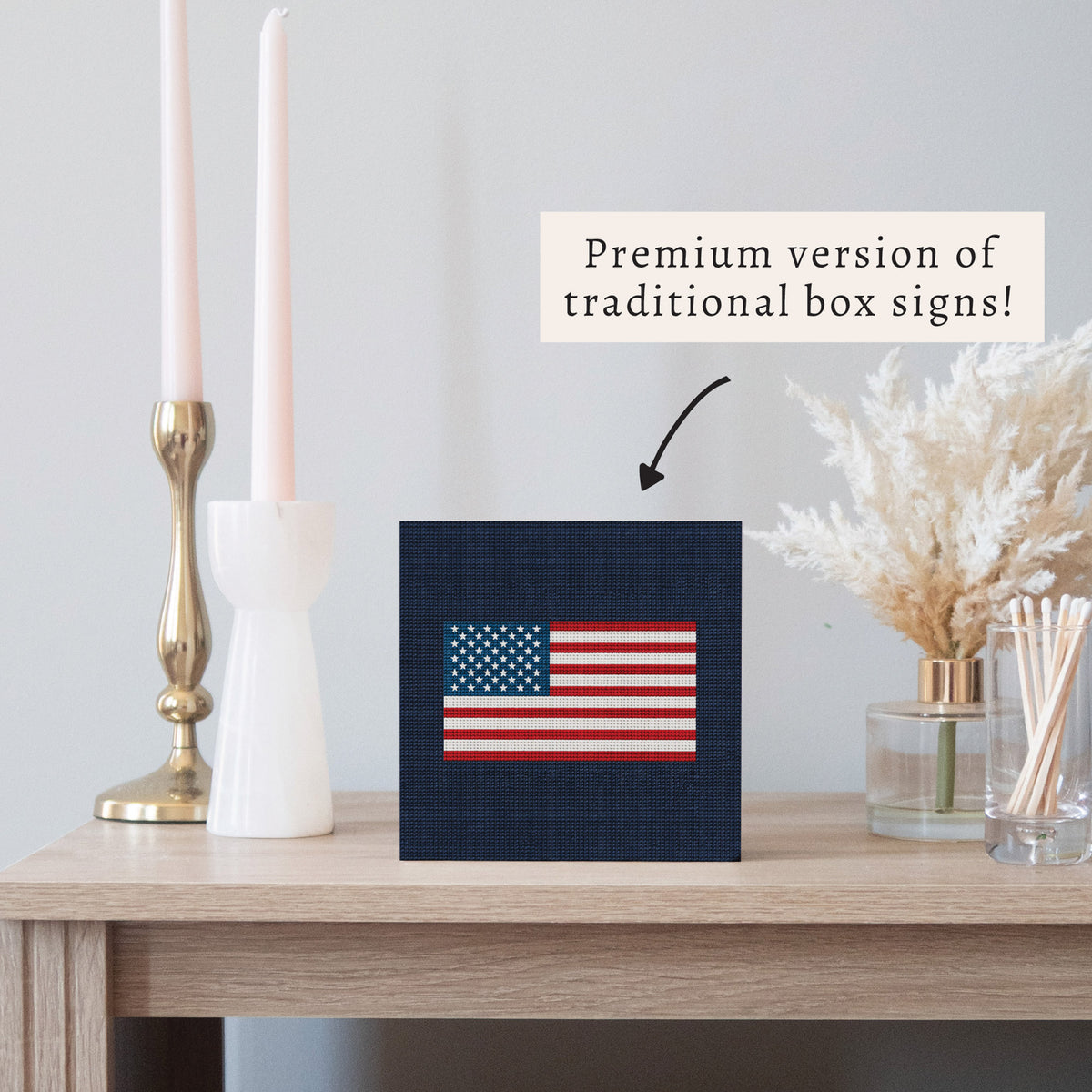 American Flag Printed Needlepoint Block Sign