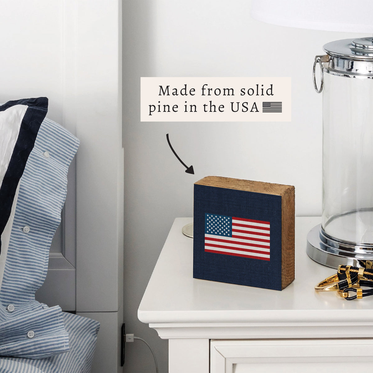 American Flag Printed Needlepoint Block Sign