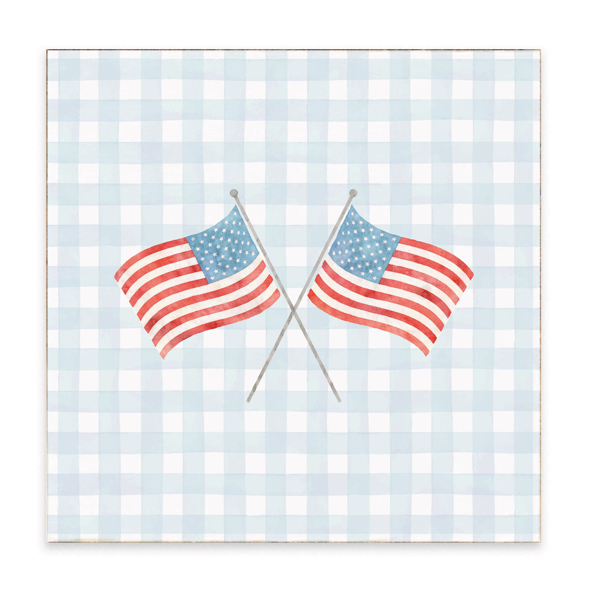 American Flags Crossed Gingham Block Sign