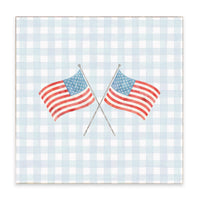 American Flags Crossed Gingham Block Sign