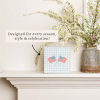 American Flags Crossed Gingham Block Sign