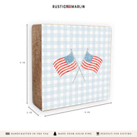 American Flags Crossed Gingham Block Sign